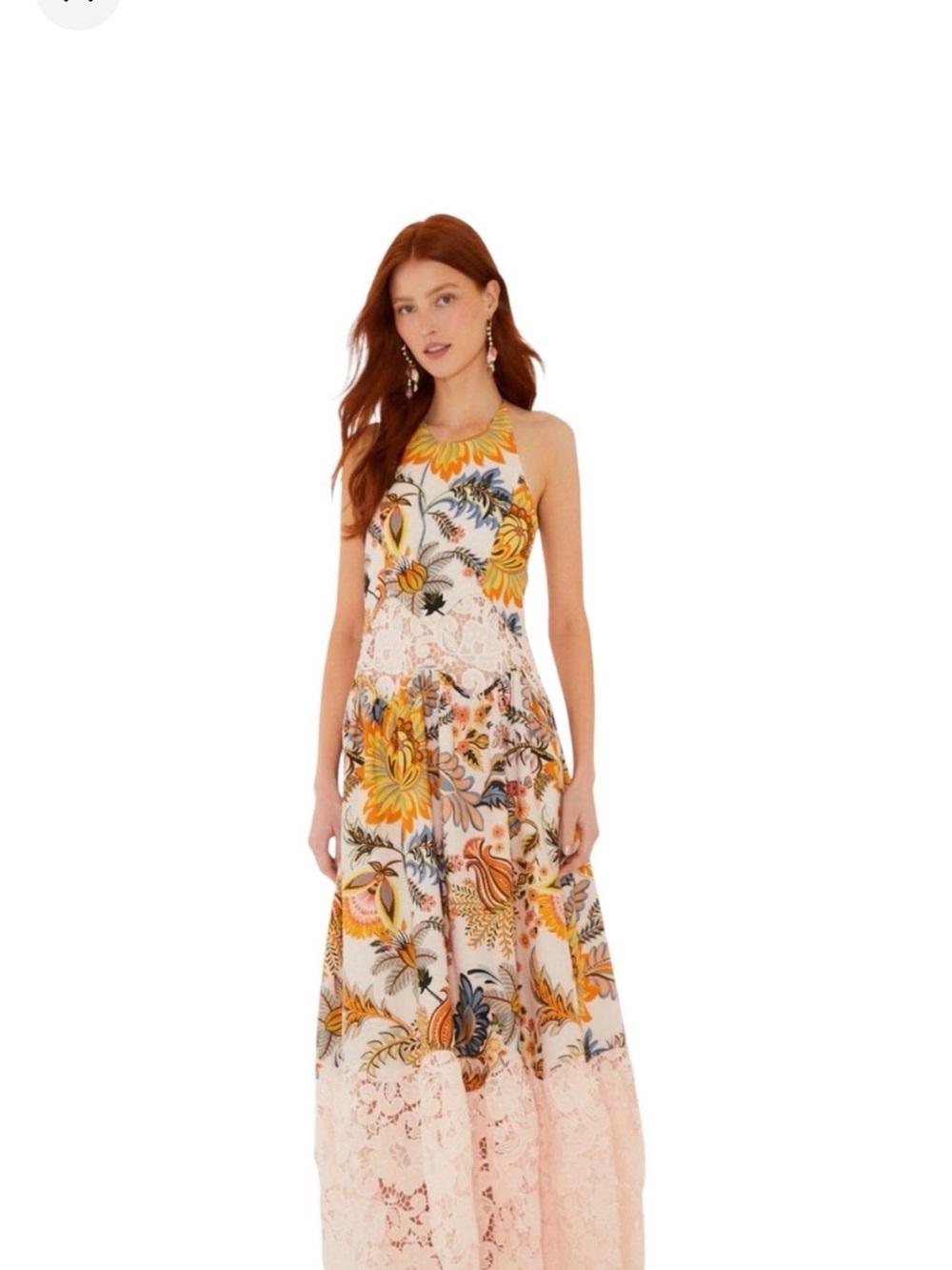FARM RIO Ligia Floral Light Pink Lace Maxi Dress
